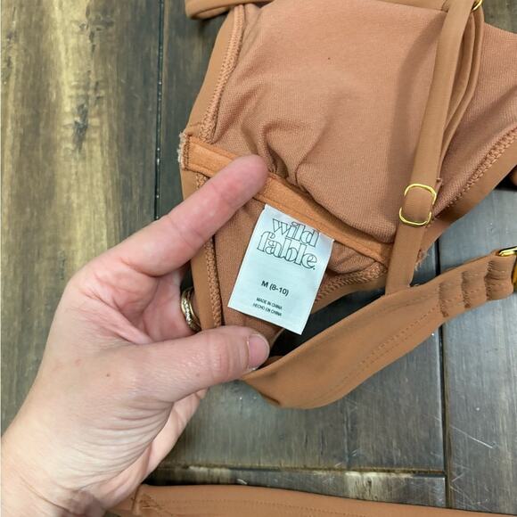 size M Brown Cut Out Asymmetrical Two Piece Bathing Swim Bikini Sexy - Picture 5 of 6